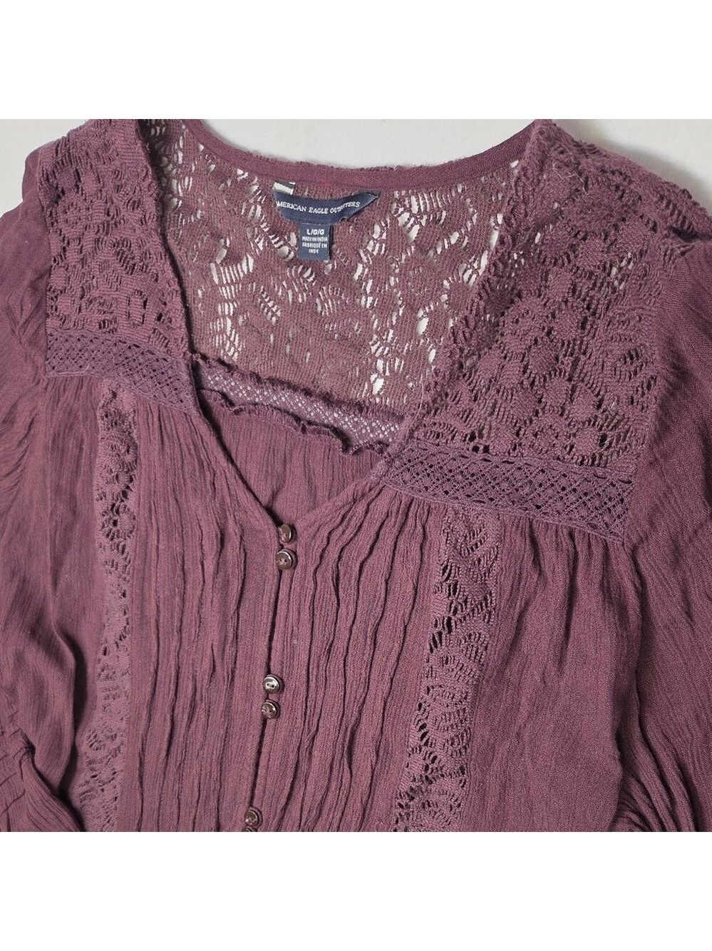 Women's American Eagle Outfitters Maroon Lace Blouse L - Picture 2 of 7